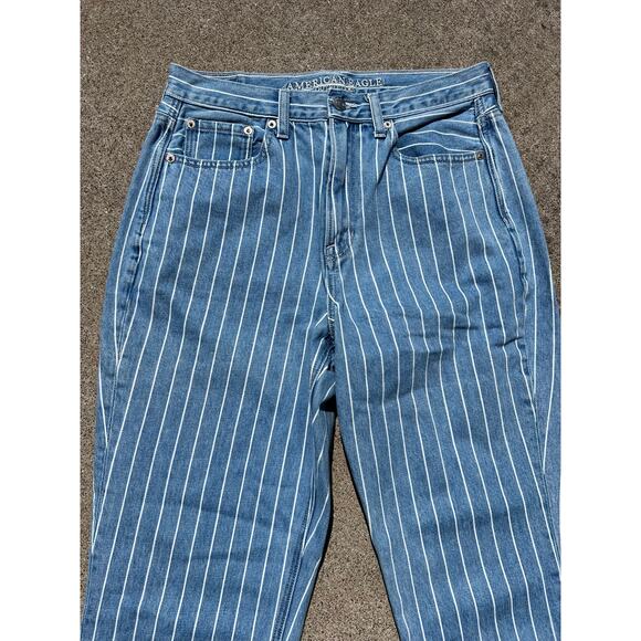 American Eagle Pants Women Size 6 Regular Cotton Denim Pinstripe Mom Jeans Boho - Picture 7 of 8